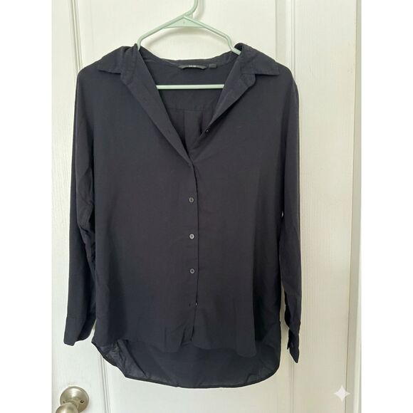 Uniqlo Tops - UNIQLO Long Sleeve Blouse Navy Easy Care Button Down Size S Capsule Wardrobe